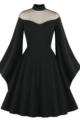 Elegante vestido burdeos de fiesta de manga larga con corte A